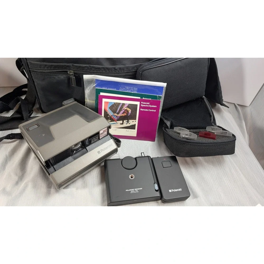 Polaroid Spectra System Camera 7030 Receiver 7020 Remote Bundle Vintage Gray